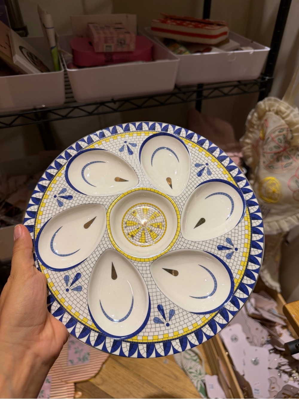 Anthropologie Blue, Yellow and White Ceramic Appetizer Platter